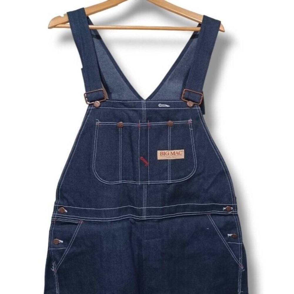 Big Mac 42x34 Dark Wash Bib Overalls Mens Carpenter Utility Blue Jeans Vtg NOS